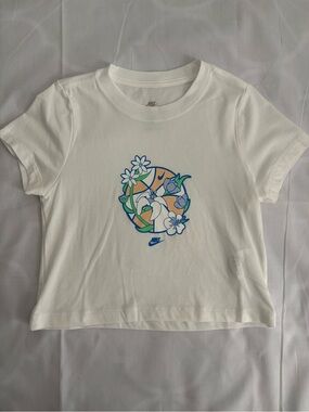 Nike White Tee with Blue, Green and Peach Floral Graphic